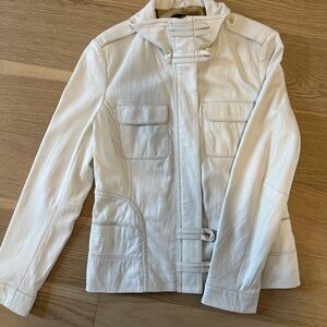 Danier Women’s Cream Leather Jacket - Classic Stand Collar